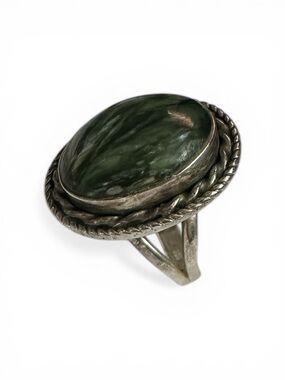Seraphinite Ring Size 7.5 | Stamped Sterling Silver | Oval Cabochon | Angel Wing